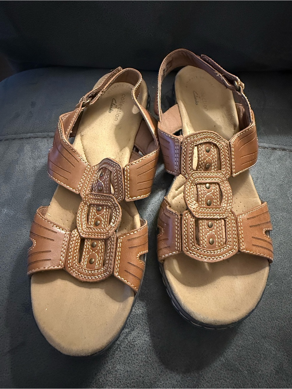 Clarks Women's Brown Leather Adjustable Buckle Sandals